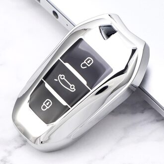 Zachte Tpu Auto Smart Key Case Volledige Cover Shell Voor Peugeot 308 408 508 3008 4008 5008 Citroen C4 c4L C6 C3-XR Autoaccessories E-zilver