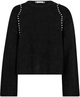 Zachte trui met parels Row  zwart - S,