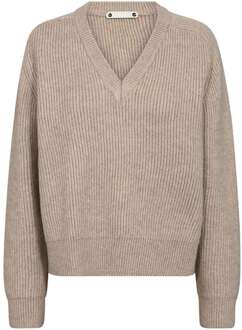 Zachte trui met V-hals Row  beige - XS,S,M,L,XL,