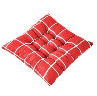 Zachte Vierkante Streep Zitkussen Rugkussen Tie Op Stoel Kussen Sofa Zitkussen Auto Pad Kussen Voor Home Office winte 40X40 Cm Rood