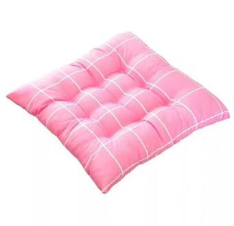 Zachte Vierkante Streep Zitkussen Rugkussen Tie Op Stoel Kussen Sofa Zitkussen Auto Pad Kussen Voor Home Office winte 40X40 Cm Roze