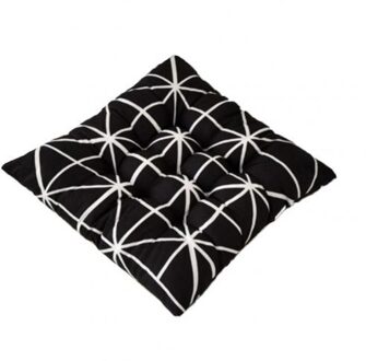 Zachte Vierkante Streep Zitkussen Rugkussen Tie Op Stoel Kussen Sofa Zitkussen Auto Pad Kussen Voor Home Office winte 40X40 Cm zwart