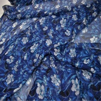 Zachte Zijde Chiffon Bedrukte Stof Voor Vrouwen Lente Jurk Met Bloem Patroon Aantrekkelijk blauw
