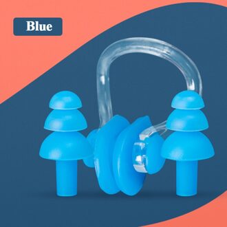 Zachte Zwemmen Oordopjes Neus Clip Case Beschermende Voorkomen Water Bescherming Oor Plug Waterdichte Zachte Siliconen Zwemmen Duik Benodigdheden Blauw