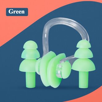 Zachte Zwemmen Oordopjes Neus Clip Case Beschermende Voorkomen Water Bescherming Oor Plug Waterdichte Zachte Siliconen Zwemmen Duik Benodigdheden groen