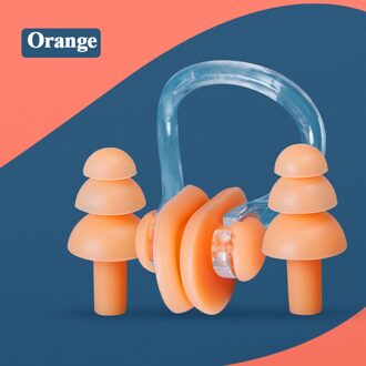 Zachte Zwemmen Oordopjes Neus Clip Case Beschermende Voorkomen Water Bescherming Oor Plug Waterdichte Zachte Siliconen Zwemmen Duik Benodigdheden oranje