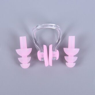 Zachte Zwemmen Oordopjes Neus Clip Case Beschermende Voorkomen Water Bescherming Oor Plug Waterdichte Zachte Siliconen Zwemmen Duik Benodigdheden Roze