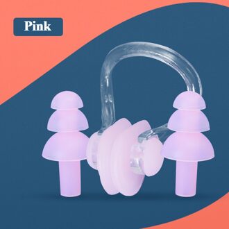 Zachte Zwemmen Oordopjes Neus Clip Case Beschermende Voorkomen Water Bescherming Oor Plug Waterdichte Zachte Siliconen Zwemmen Duik Benodigdheden Roze