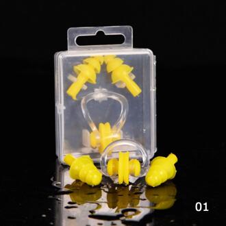 Zachte Zwemmen Oordopjes Neus Clip Met Case Voorkomen Water Bescherming Oor Plug Waterdichte Zachte Siliconen Zwemmen Duik Benodigdheden geel