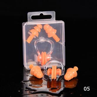 Zachte Zwemmen Oordopjes Neus Clip Met Case Voorkomen Water Bescherming Oor Plug Waterdichte Zachte Siliconen Zwemmen Duik Benodigdheden Oranje