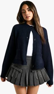 Zachtgebreide Cardigan Met Knoopsluiting, Navy - XL