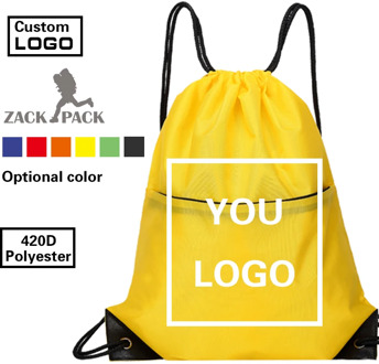 Zackpack Drawstring Custom Logo printed Polyester Training Backpack Girl Bag School Sports Waterproof Sack Mochila wholesale