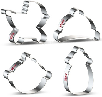 ZADE Baby Cookie Cutter Baby Hat,Feeding Bottlee,Baby Baby Carriage Biscuit / Fondant Cutter - Stainless Steel