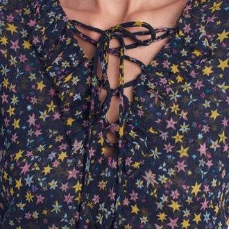 Zadig & Voltaire Lange damesjurk met strikhals en ruches WJCF0402F Blauw