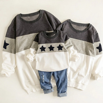 ZAFILLE 2020 Family Look 2 Colors Patchwork Star Deco Long Sleeve Family Matching Clothes For Mom Daughter Dad Son Mommy and Me