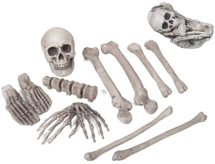 Zak met 12x horror kerkhof decoratie botten/beenderen - Feestdecoratievoorwerp