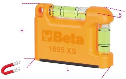 Zak waterpas met magnetisch V vormige behuizing vervaardigd uit geprofileerd aluminium 2 onbreekbare libellen Nauwkeurigheid: 1mm/m 1695XS