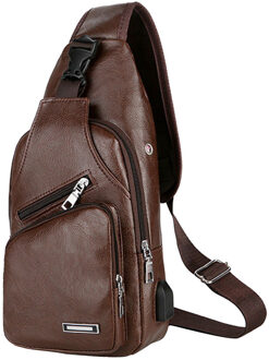 Zakelijke Tas Mode Mannen Lederen Usb Draagbare Opladen Casual Sport Rugzak Crossbody Schoudertas Borst Zak Bruin