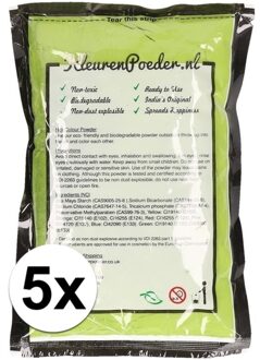 Zakje Holi kleurpoeder - 5x - groen - 100 gram - feestartikelen - Heilig Indiaas kleurenpoeder
