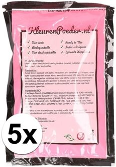 Zakje Holi kleurpoeder - 5x - roze - 100 gram - feestartikelen - Heilig Indiaas kleurenpoeder