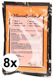 Zakje Holi kleurpoeder - 8x - oranje - 100 gram - feestartikelen - Heilig Indiaas kleurenpoeder