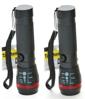 Zaklamp - 2x - LED - compact - kunststof - zwart - 15 cm