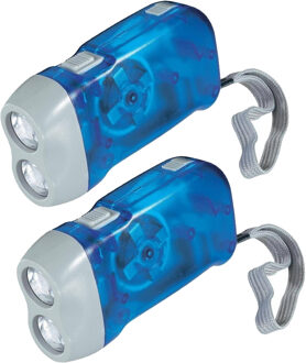 Zaklamp knijpkat/dynamo - 2x - dubbele LED - Blauw - Batterij loos verlichten