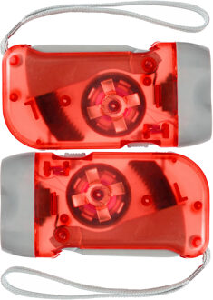 Zaklamp knijpkat/dynamo - 2x - dubbele LED - Rood - Batterij loos verlichten