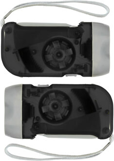Zaklamp knijpkat/dynamo - 2x - dubbele LED - Zwart - Batterij loos verlichten