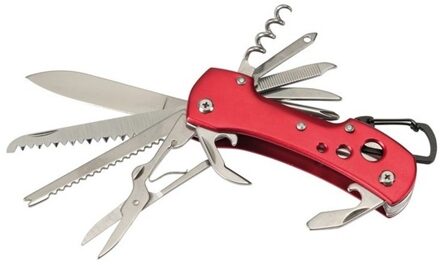 Zakmes met 12 functies - RVS - multitool - rood - handige zakmessen - 10 cm