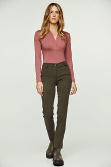 Zalm imitatiewikkeltop met lange mouwen van duurzame stretchjersey Rosé - EU 38 / UK 10