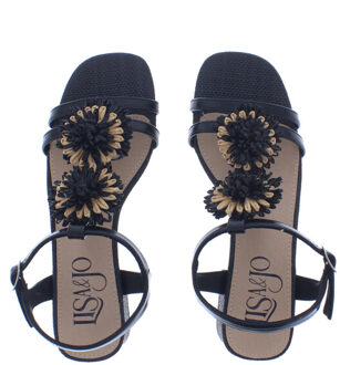 Zanaira rafia bloemen | maat: | kleur: | dames sandalen Zwart - 41