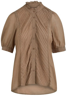 Zandkleurige blouse met korte mouwen - Beige - XS