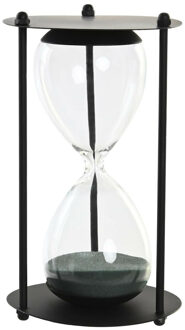 Zandloper cilinder Timer - decoratie of tijdsmeting - 1,5 minuten - zwart - D10,5 x H18,5 cm cm - glas - Zandlopers