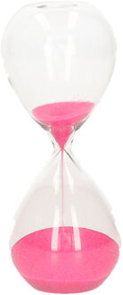 Zandloper cilinder Timer - decoratie of tijdsmeting - 10 minuten roze zand - H16 cm - glas - Zandlopers