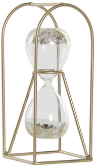Zandloper decoratie wit zand 23 cm van glas in gouden houder