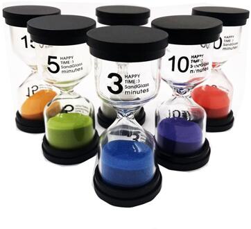 Zandloper Zandloper Zwarte Cover Zandloper Set 6 Kleuren 1Min/3 Minuten/5 Minuten/10 Minuten/15 Minuten/30mi Grote