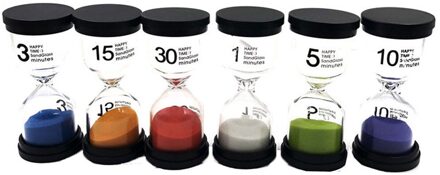 Zandloper Zandloper Zwarte Cover Zandloper Set 6 Kleuren 1Min/3 Minuten/5 Minuten/10 Minuten/15 Minuten/30mi Grote