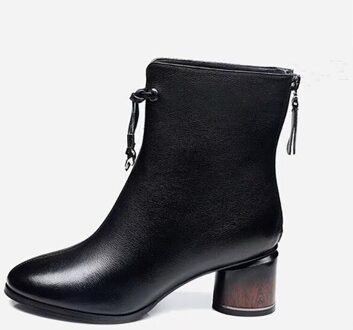 Zanpace Leer Vrouwen Hoge Laarzen Winter Zwart Fluwelen Dikke Warme Vrouwen Schoenen Dikke Med Hak Enkel Vrouwen maat 40 6.5