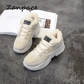 ZANPACE Women Casual Sneakers Winter Warm Platform Woman Snow Boots Plush Fur Warm Women Shoes Lace Up Spring Female Footwear