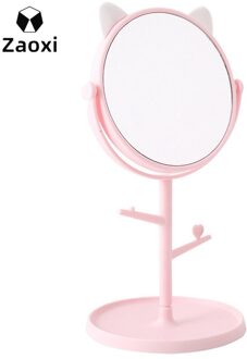 ZAOXI 3D Cat Ears Led Light Makeup Mirror Storage LED Adjustable Touch Dimmer USB Vanity Mirror Table Desk Cosmetic Mirror Z342 roze
