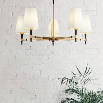 Zaragoza kroonluchter 5-lamps stoffen kap messing, zwart, wit