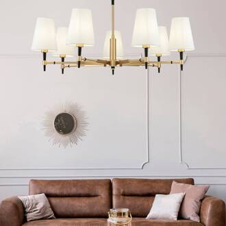 Zaragoza kroonluchter 7-lamps textiel kap messing, zwart, wit