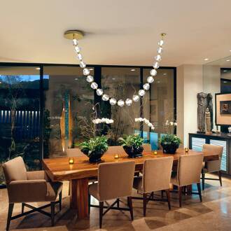 Zaria LED hanglamp, 21-lichts, goud, helder, metaal, acryl goud, transparant