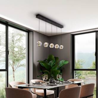 Zaria LED hanglamp, 5-lamps, zwart, helder, metaal, acryl zwart, transparant