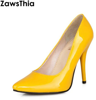 ZawsThia patent PU leather woman thin high heels colorful yellow green stiletto office lady pumps women shoes big size 46 47 48
