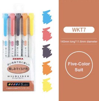 Zebra 5 Stks/set Markers Pen Dubbele Hoofd Highlighter Liner Pen Leuke Art Markers Japanse Art Kantoorbenodigdheden Affinity kleur