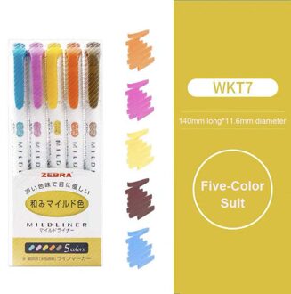 Zebra 5 Stks/set Markers Pen Dubbele Hoofd Highlighter Liner Pen Leuke Art Markers Japanse Art Kantoorbenodigdheden donker kleur