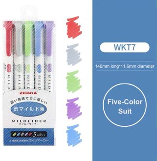 Zebra 5 Stks/set Markers Pen Dubbele Hoofd Highlighter Liner Pen Leuke Art Markers Japanse Art Kantoorbenodigdheden licht kleur