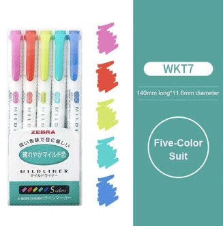 Zebra 5 Stks/set Markers Pen Dubbele Hoofd Highlighter Liner Pen Leuke Art Markers Japanse Art Kantoorbenodigdheden Sunny kleur